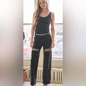 Black crystal rhinestones cutout sculpting taylor swift style jeans size 7/8 new